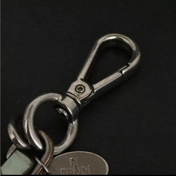 FENDI Selleria Logo Heart Wooden Bag Charm/ Keychain Aqua Blue Silver Hardware - Picture 7 of 8